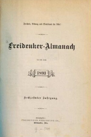 Freidenker-Almanach : für das Jahr .... 1893 = Jg. 16