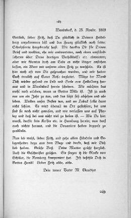 183 Wandsbeck, d. 25. Novbr. 1809