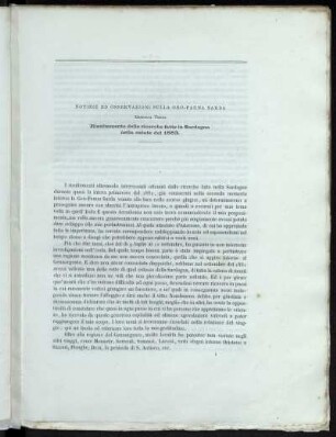 Notizie Ed Osservazioni Sulla Geo-Fauna Sarda. Memoria Terza. Risultamento delle ricerche fatte in Sadegna nella estate del 1883.