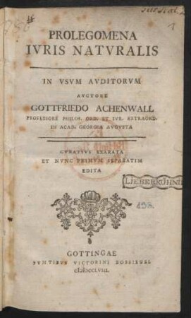 Prolegomena Ivris Natvralis : In Vsvm Avditorvm