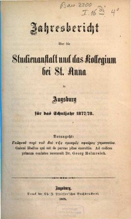 Jahresbericht : für d. Schuljahr .... 1877/78 (1878)