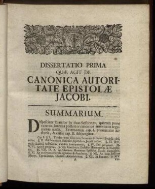 Dissertatio Prima Quæ Agit De Canonica Autoritate Epistolæ Jacobi