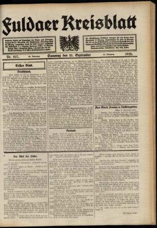 Erste Ausgabe vom Samstag, den 21. September 1912.