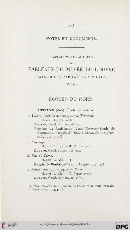 Emplacements actuels des tableaux du Musée du Louvre catalogués par Frédéric Villot, [2]: Écoles du Nord