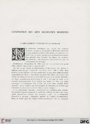 5. Pér. 12.1925: L' aménagement intérieur et le mobilier : l'Exposition des Arts Décoratifs modernes