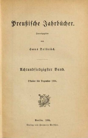 Preußische Jahrbücher. 78. 1894