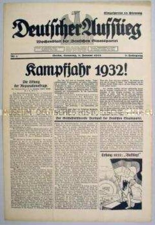 Wochenzeitung der Deutschen Staatspartei "Deutscher Aufstieg" zum Jahreswechsel 1931/32