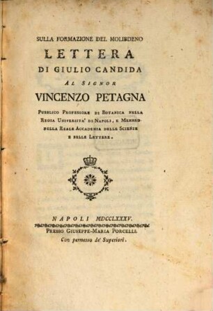 Sulla formazione del Molibdeno Lettera