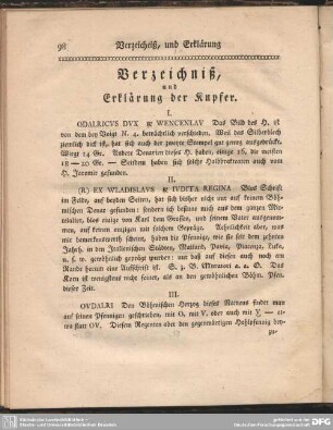 Verzeichniß, und Erklärung der Kupfer