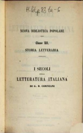 I secoli della letteratura italiana dopo il suo risorgimento. 6