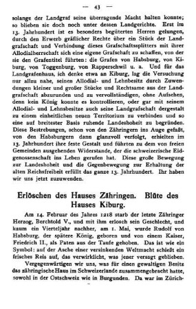 Erlöschen des Hauses Zähringen. Blüte des Hauses Kiburg.