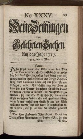 No. XXXV. Leipzig, den 1. May. - No. XLIII. Leipzig, den 29. May.