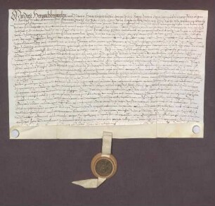 Hans Göller, Schultheiß, und genannte Mitglieder des Gerichts zu Östringen beurkunden eine Gültverschreibung des Hans Müller und seiner Ehefrau Margarethe über 15 Gulden gegenüber Johann Rehm, Generalkollektor des Bistums Speyer.