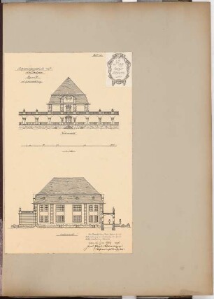 Erziehungsheim Schinkelwettbewerb 1909: Lehrerwohngebäude mit Schülerheim, Typus B mit Horizontalteilung. Ansichten 1:150
