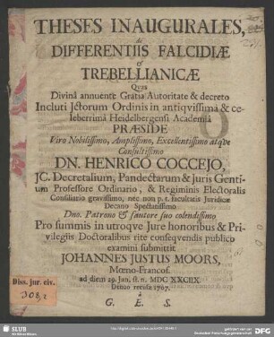 Theses Inaugurales, de Differentiis Falcidiae & Trebellianicae