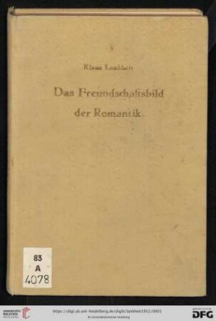 N.F. 1: Heidelberger kunstgeschichtliche Abhandlungen: Das Freundschaftsbild der Romantik
