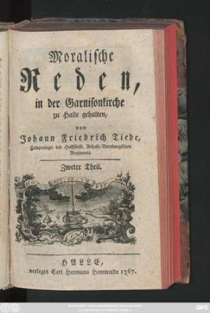 Theil 2: Moralische Reden : in der Garnisonkirche zu Halle gehalten