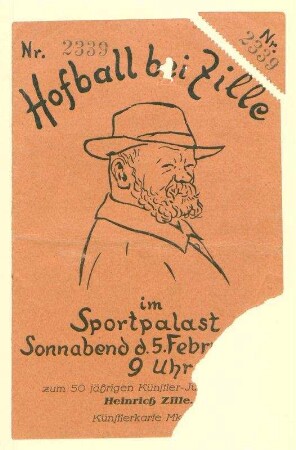 Einladung und Eintrittskarte zum "Hofball bei Zille" zum "50 jährigen Künstlerjubiläum", handsigniert/ m.e.U.