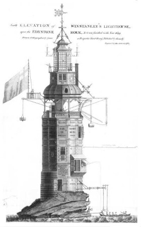 No. 5. South Elevation of Winstanley's Lighthouse, upon the Edystone Rock, [...]