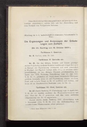 Die Ergänzung und Änderungen der Erläuterungen zum Zolltarif.