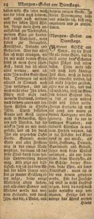 Morgen-Gebet am Dienstage