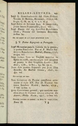 293-308, §. V. poetes Espagnols et Portugais. - §. VIII. Poetes Chinois.