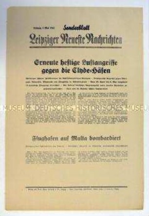 Sonderblatt der "Leipziger Neuesten Nachrichten" zu deutschen Luftangriffen auf britische Hafenstädte
