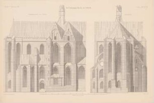 Katharinenkirche, Lübeck: Ansicht von der Längsseiten, Choransicht (aus: Atlas zur Zeitschrift für Bauwesen, hrsg. v. G. Erbkam, Jg. 21, 1871)