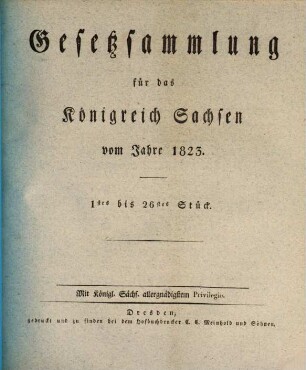 Gesetzsammlung für das Königreich Sachsen. 1823