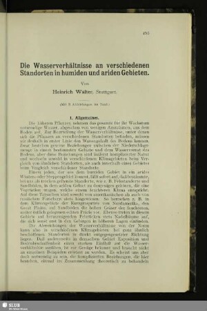 Die Wasserverhältnisse an verschiedenen Standorten in humiden und ariden Gebieten