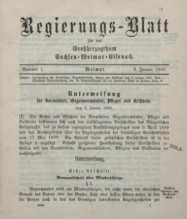 1. Unterweisung für Vormünder, Gegenvormünder, Pfleger und Beistände