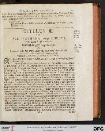 Titulus III. De Pace prophana, vulgo publica, item Landfriede nominata