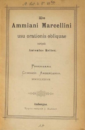 De Ammiani Marcellini usu orationis obliquae