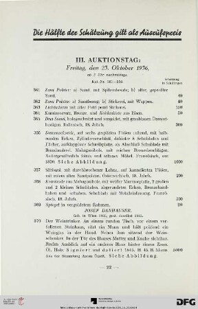 III. Auktionstag: Freitag, den 23. Oktober 1936, ab 3 Uhr nachmittags (Nr. 361-550)