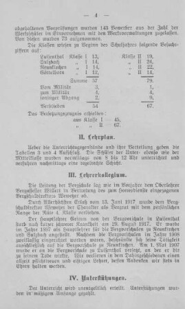 III. Lehrerkollegium