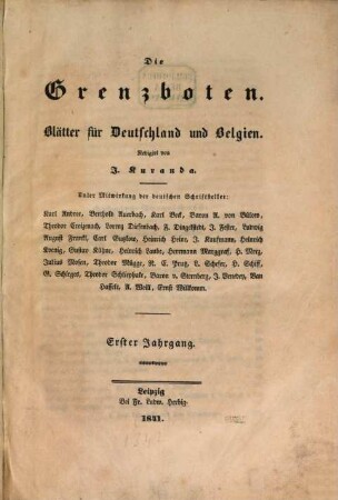 Die Grenzboten : Zeitschrift für Politik, Literatur und Kunst. 1. 1841