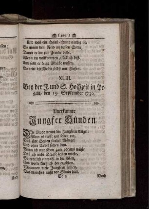 XLIII. Bey der J. und S. Hochzeit in Pegau, den 19. September 1730