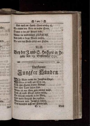 XLIII. Bey der J. und S. Hochzeit in Pegau, den 19. September 1730