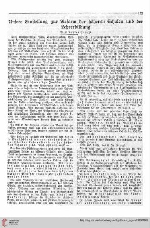 N.F. 4.1924 S.143-144: Unsere Einstellung zur Reform der höheren Schulen und der Lehrerbildung