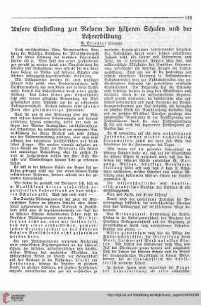 N.F. 4.1924 S.143-144: Unsere Einstellung zur Reform der höheren Schulen und der Lehrerbildung