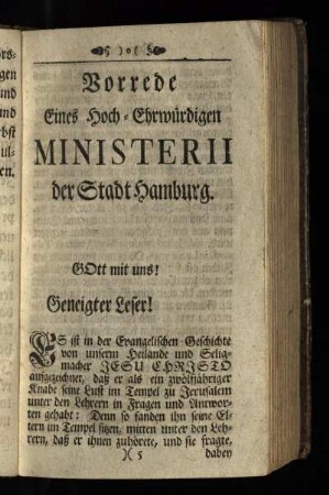 Vorrede eines Hoch-Ehrwürdigen Ministerii der Stadt Hamburg