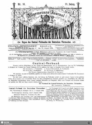 VII. Verbandstag in Stuttgart vom 5. - 7. August 1894 : Central-Verband der Deutschen Uhrmacher