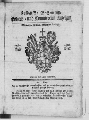49tes Stück, Ausgabe vom 4. December 1767