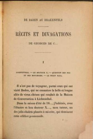 De Baden au Drakenfels-Récits et divagations : Histoire d'un homme enrhumé et autres histoires
