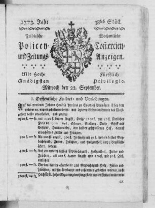 38tes Stück, Ausgabe vom 22. September 1773
