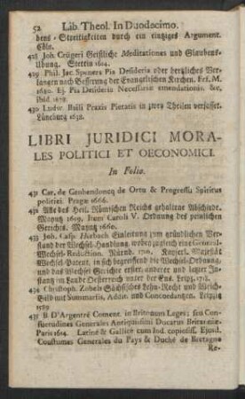 Libri Juridici Morales Politici Et Oeconomici. In Folio