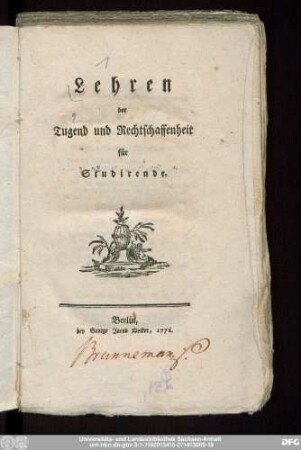 Lehren der Tugend und Rechtschaffenheit für Studirende
