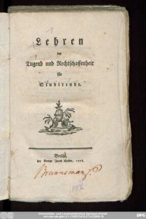 Lehren der Tugend und Rechtschaffenheit für Studirende