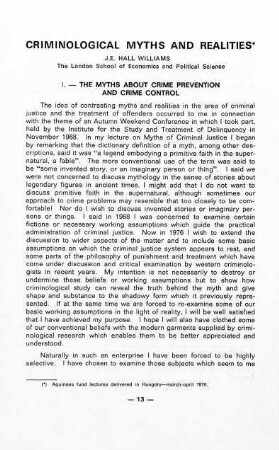 13-44, Criminological myths and realities