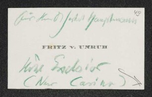 Brief von Fritz von Unruh an Gerhart Hauptmann